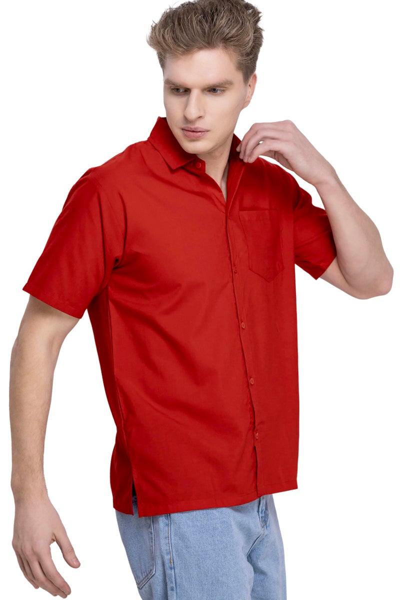 LA LEELA Mens Short Sleeve Button Down Casual Camp Summer Shirt Beach Shirts Business Solid Shirts Vacation Dress Shirts with Pocket XL Red Plain - Image 1